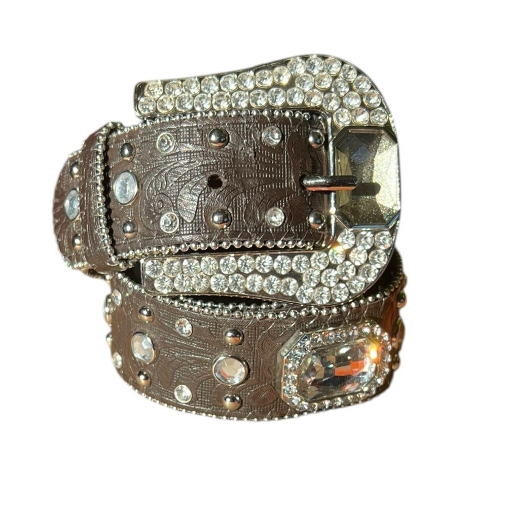 NWOT BKE Genuine Leather Brown Belt Bling Rhinestone Crystals Western Cowgirl